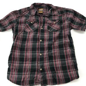 Maximum Overdrive Boys Shirt Button Front Short Sleeve Plaid 100% Cotton Sz 7